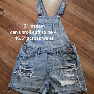 Light Wash Distressed Denim Short Overalls